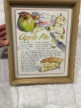 Vtg wooden Framed Apple Pie Recipe